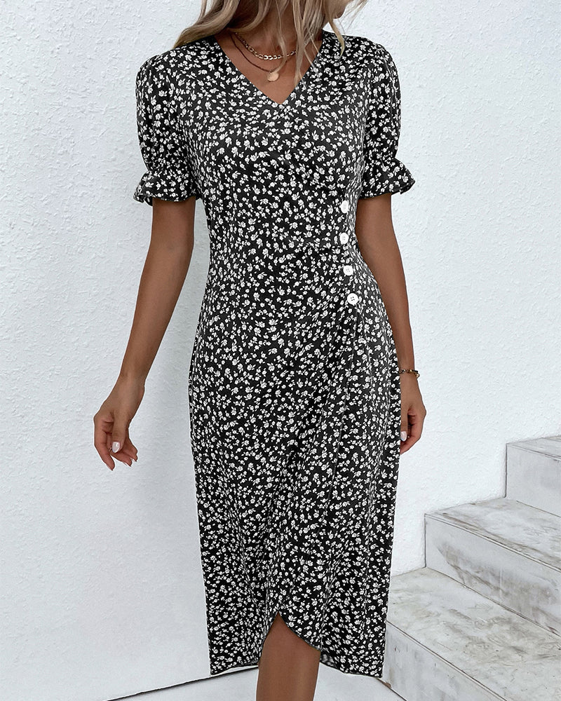 Giselle™ - Elegant Floral Dress with V-Neck for Special Occasions