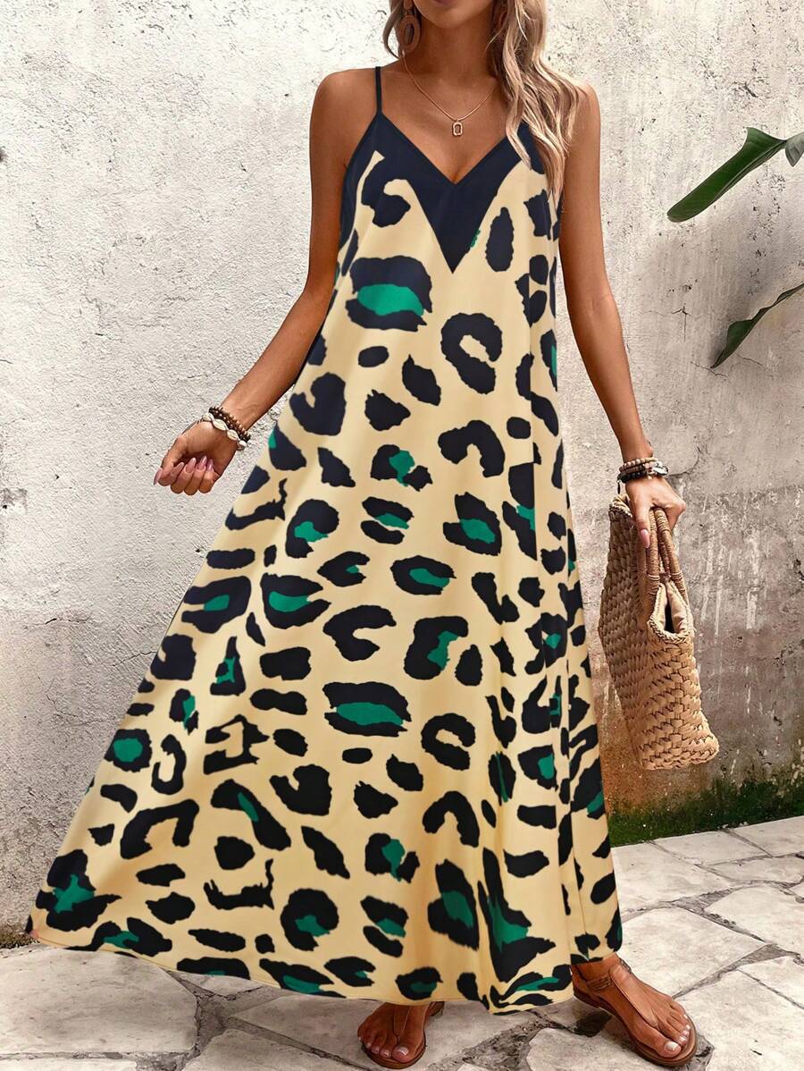 Elena | Vestito Estivo alla Moda con Spalline Sottili, Schiena Nuda e Design Grafico Accattivante