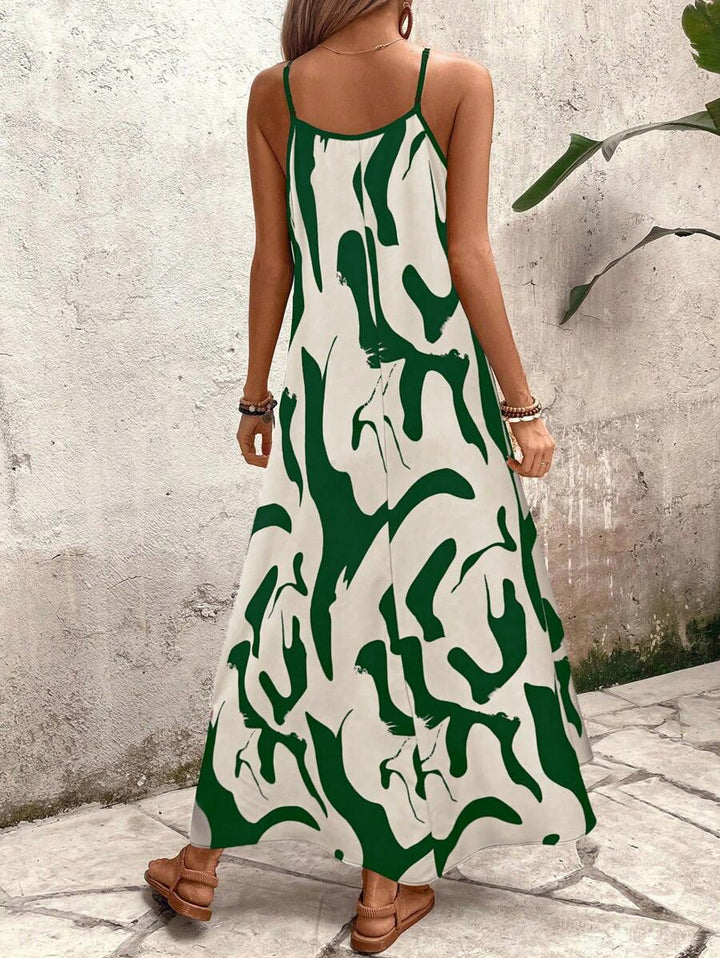 Elena | Vestito Estivo alla Moda con Spalline Sottili, Schiena Nuda e Design Grafico Accattivante