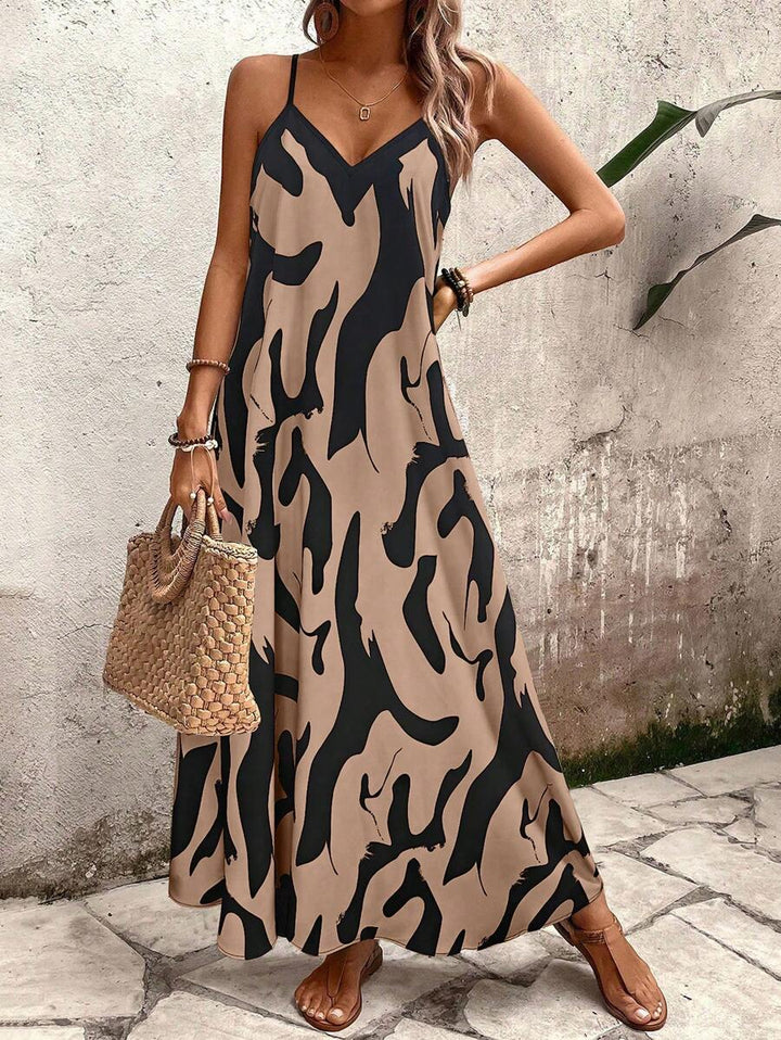 Elena | Vestito Estivo alla Moda con Spalline Sottili, Schiena Nuda e Design Grafico Accattivante