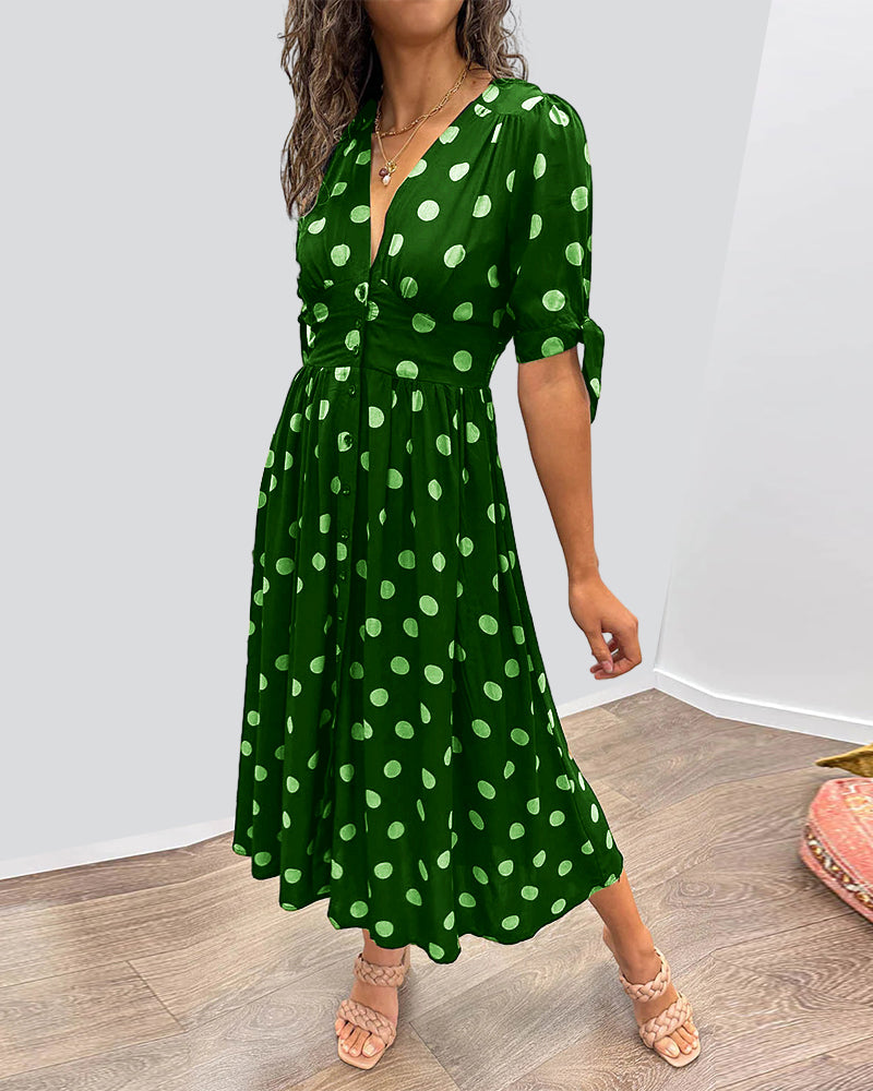 Mina™ | Abito con scollo a V e pois