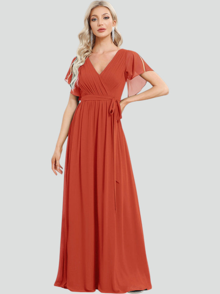 ever LEORA|Abito da damigella in chiffon con scollatura a V e maniche flottanti