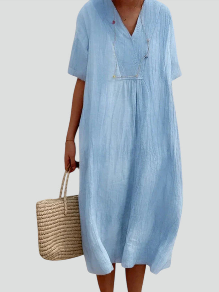 Carola™ | Abito in Cotone e Lino con Scollo a V