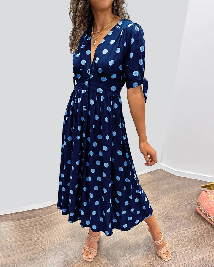 Mina™ | Abito con scollo a V e pois