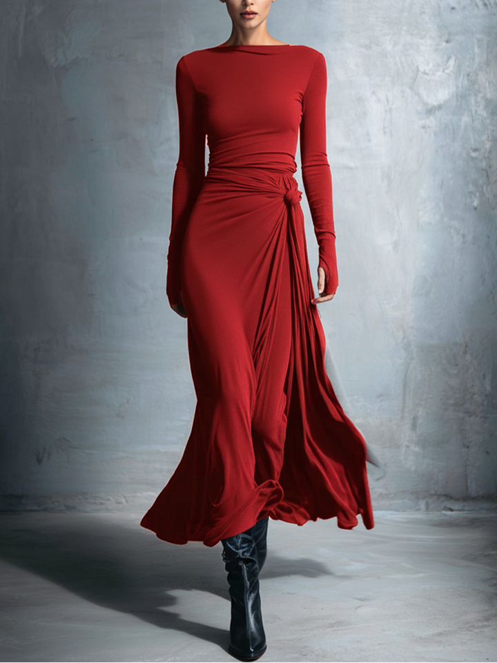 Abito Maxi con Nodo Laterale Elegante per Donna