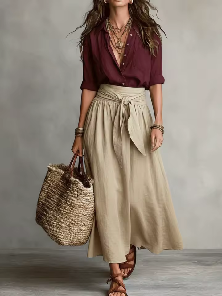 Elara™ | Set Elegante a Due Pezzi con Gonna Midi
