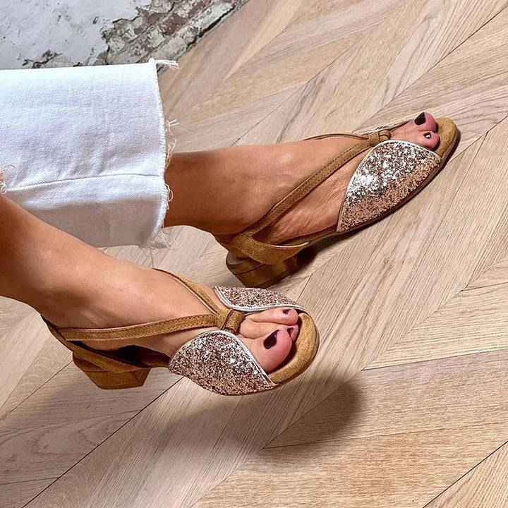 LUCREZIA | Eleganti Sandali Glitter con Suola Bassa per un Look Chic e Comodo