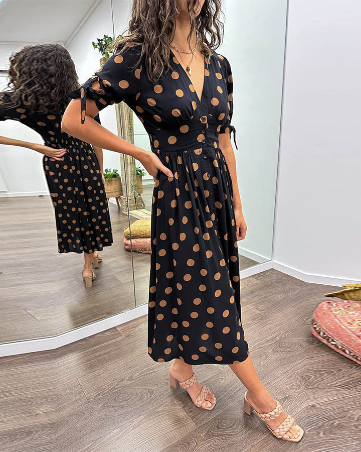Mina™ | Abito con scollo a V e pois