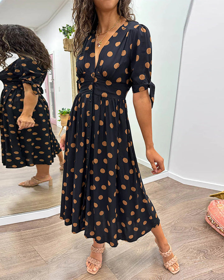 Mina™ | Abito con scollo a V e pois