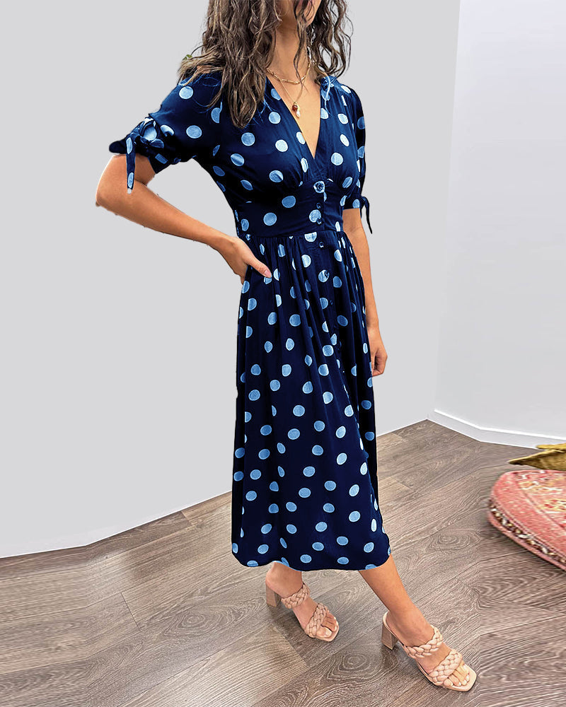 Mina™ | Abito con scollo a V e pois