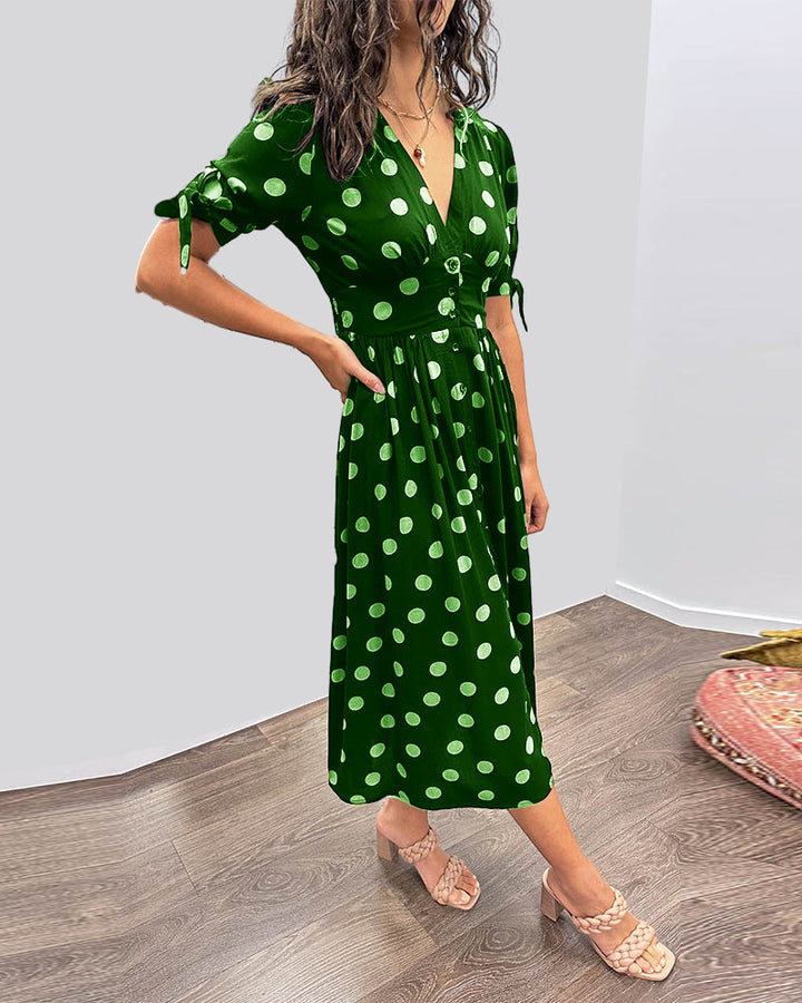 Mina™ | Abito con scollo a V e pois