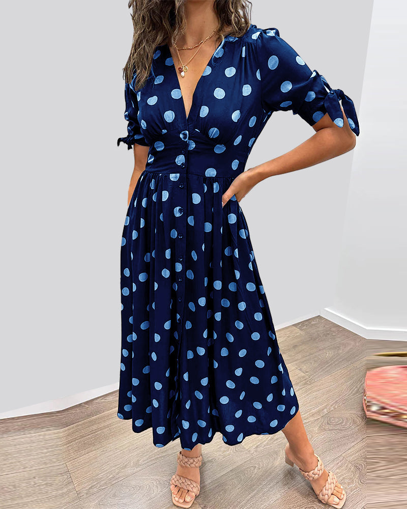 Mina™ | Abito con scollo a V e pois