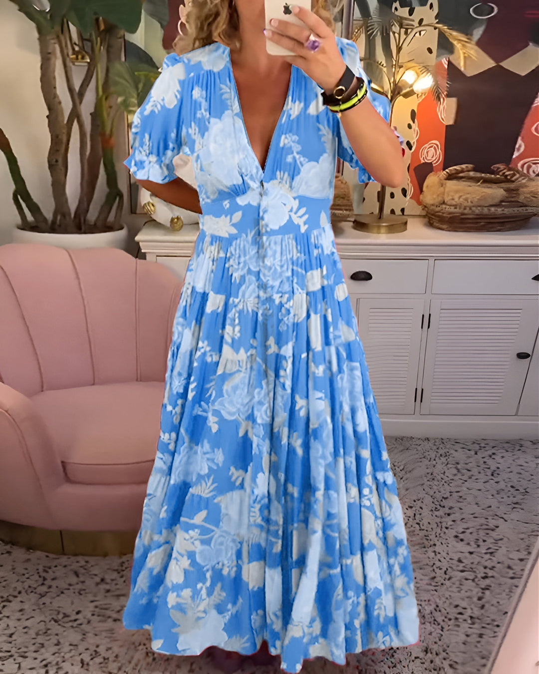 Tessa | Abito elegante con stampa floreale e scollo a V per uno stile raffinato