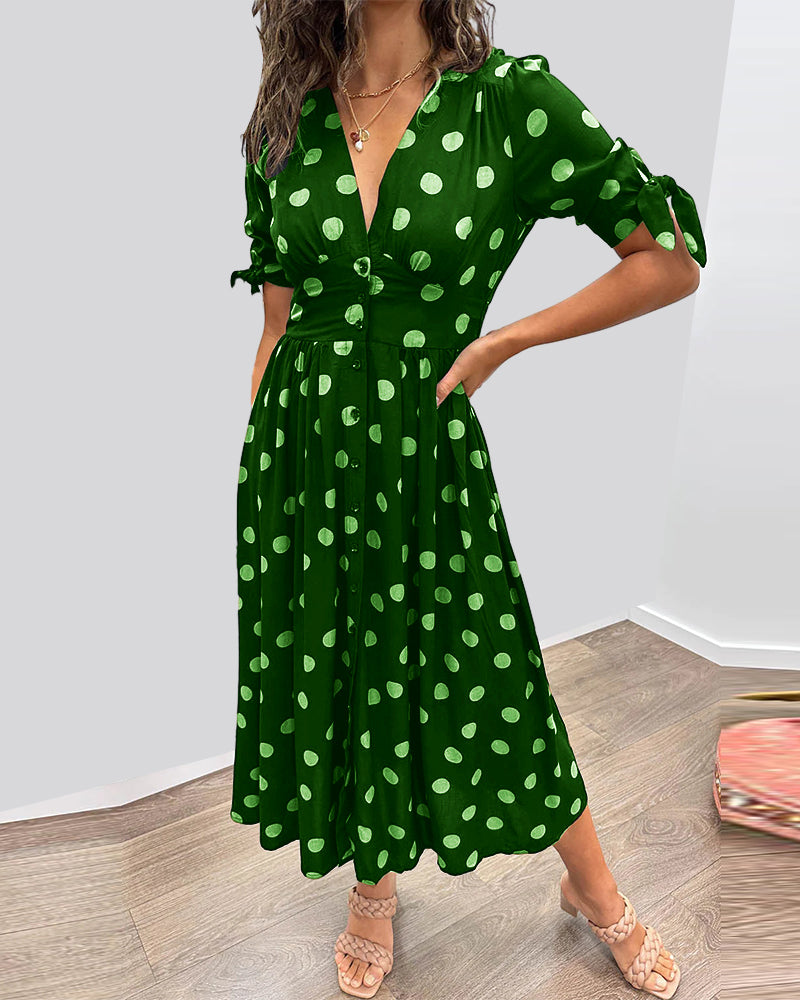 Mina™ | Abito con scollo a V e pois