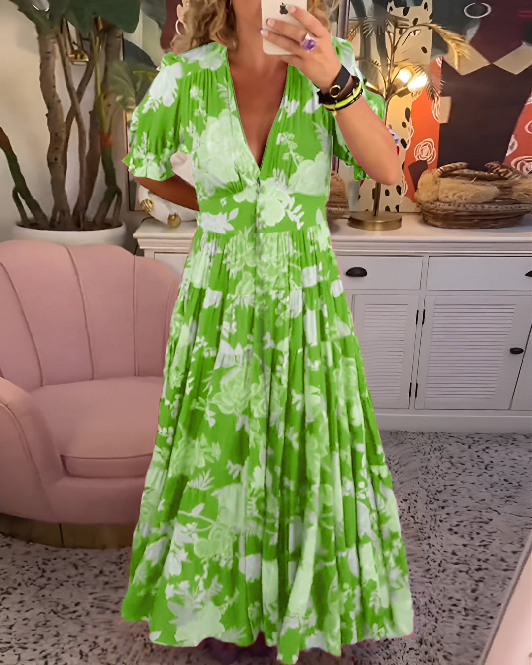 Tessa | Abito elegante con stampa floreale e scollo a V per uno stile raffinato