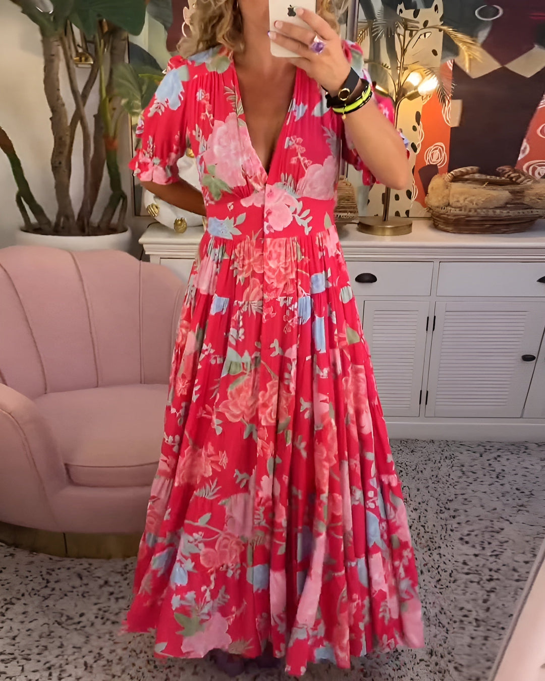 Tessa | Abito elegante con stampa floreale e scollo a V per uno stile raffinato