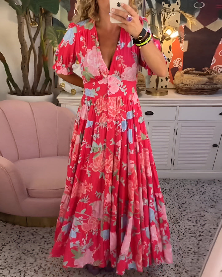 Tessa | Abito elegante con stampa floreale e scollo a V per uno stile raffinato