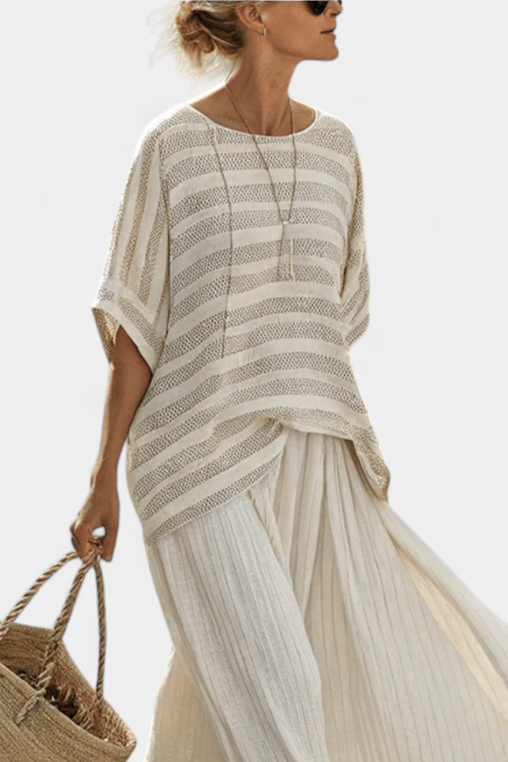 Graziella – top a righe in bambù naturale e pantaloni in lino fluidi