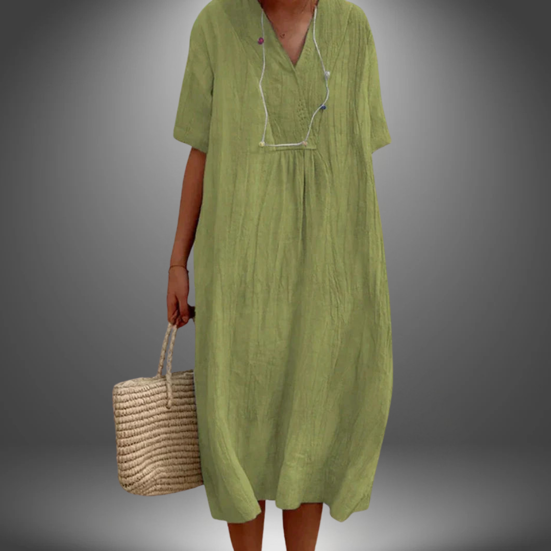 Carola™ | Abito in Cotone e Lino con Scollo a V