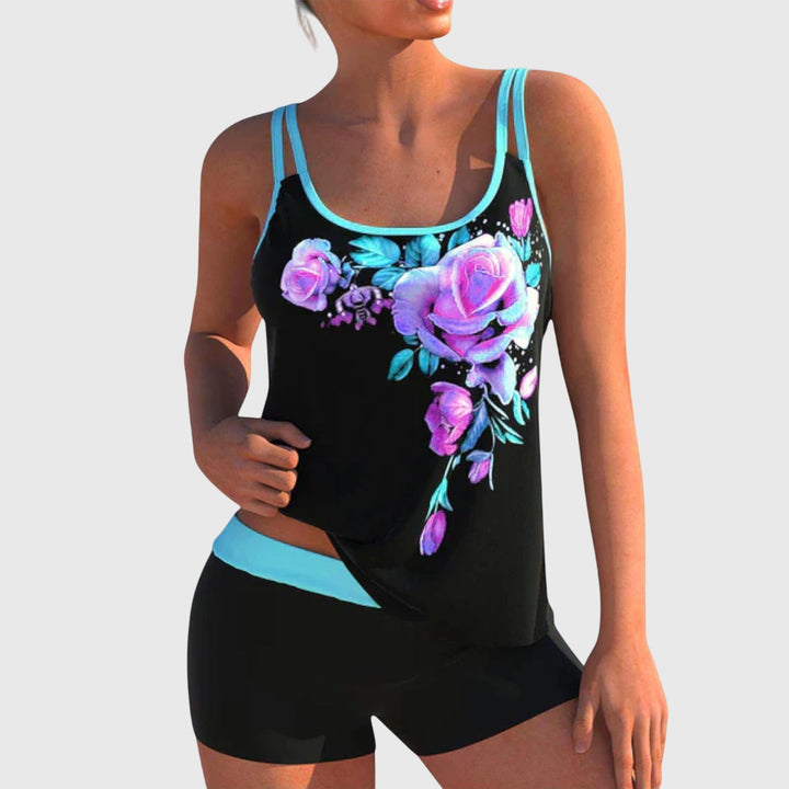 Flor – Tankini floreale con pantaloni corti, effetto pancia piatta