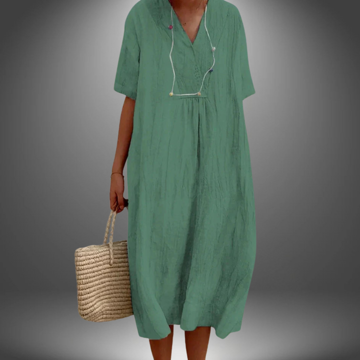 Carola™ | Abito in Cotone e Lino con Scollo a V