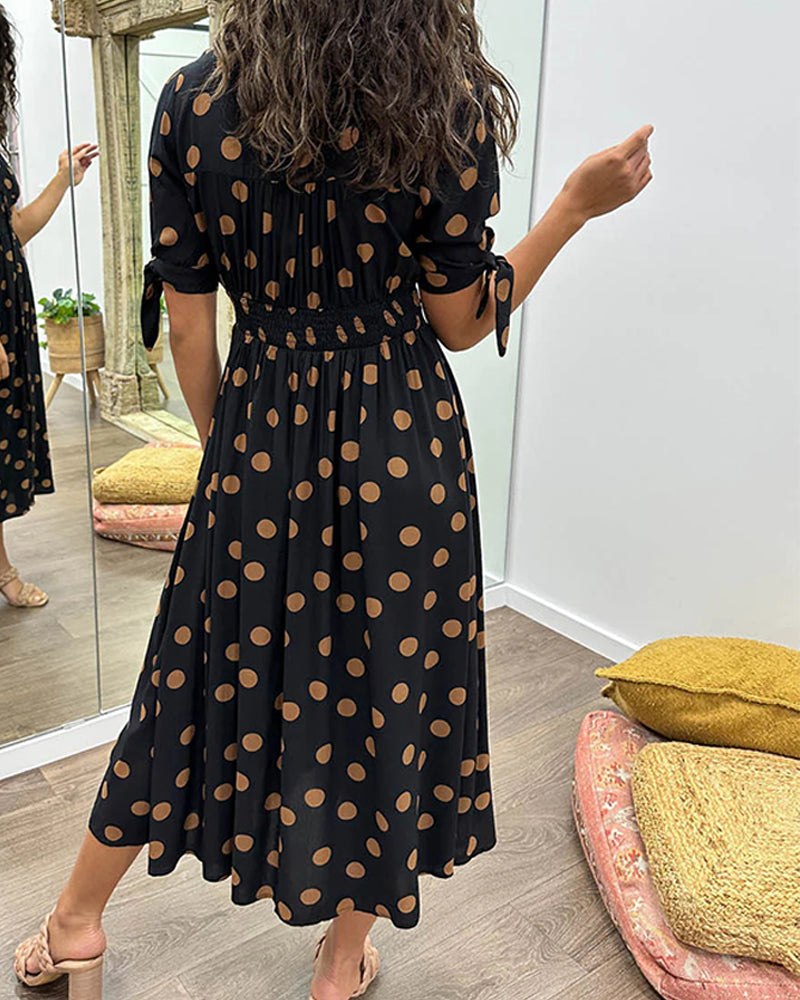Mina™ | Abito con scollo a V e pois