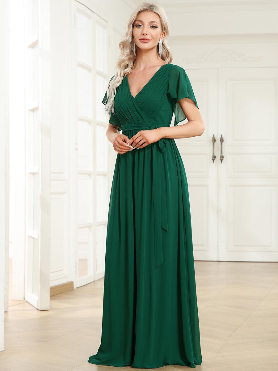 ever LEORA|Abito da damigella in chiffon con scollatura a V e maniche flottanti