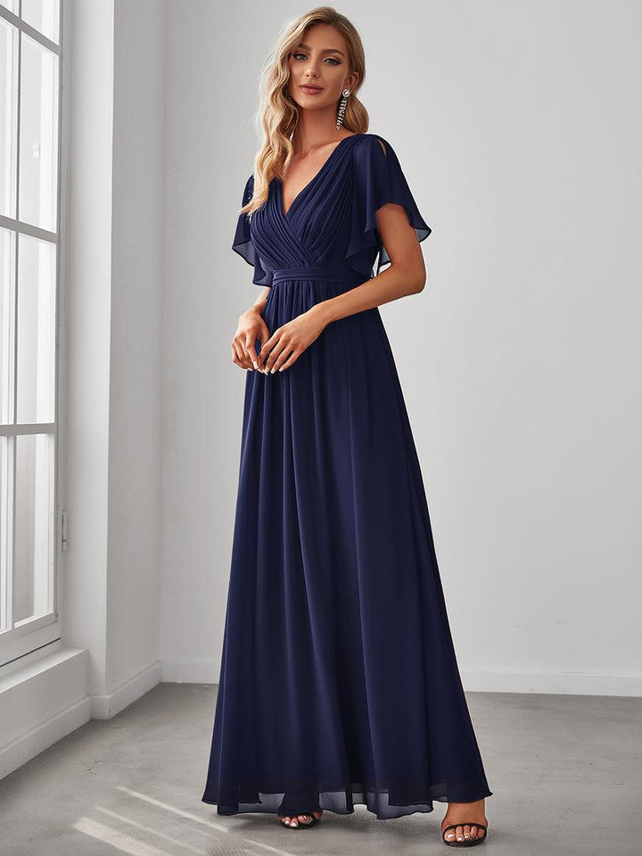 ever LEORA|Abito da damigella in chiffon con scollatura a V e maniche flottanti