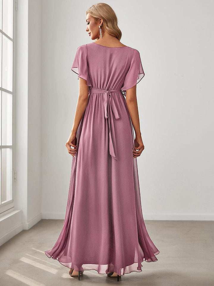 ever LEORA|Abito da damigella in chiffon con scollatura a V e maniche flottanti