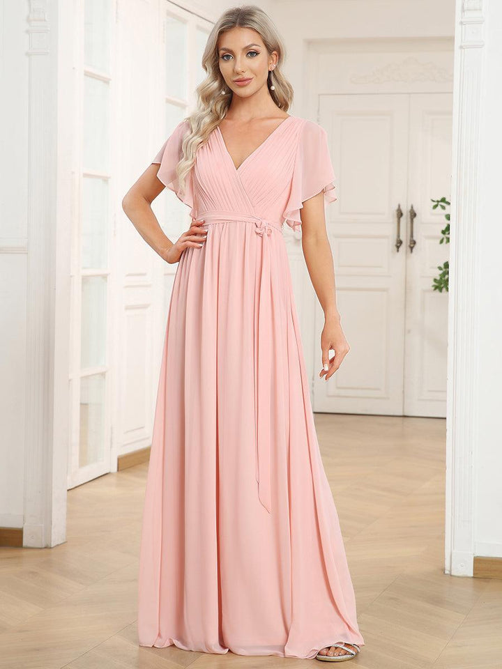 ever LEORA|Abito da damigella in chiffon con scollatura a V e maniche flottanti