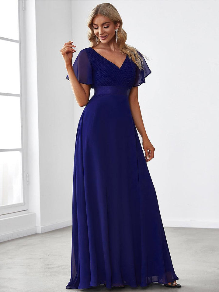 ever MONICA|Abito da matrimonio invitata fluido elegante in mussola a vita alta