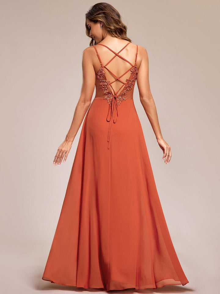 ever RUBY|Abito da damigella in mousseline e pizzo con schiena nuda e spalline sottili