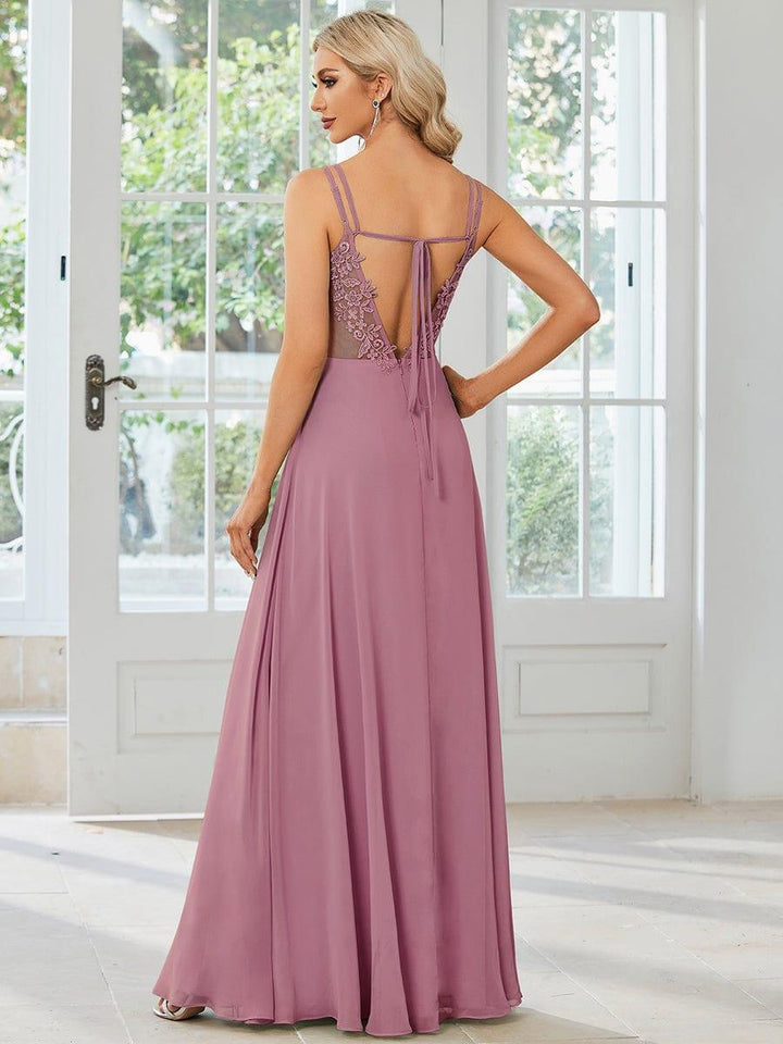 ever RUBY|Abito da damigella in mousseline e pizzo con schiena nuda e spalline sottili