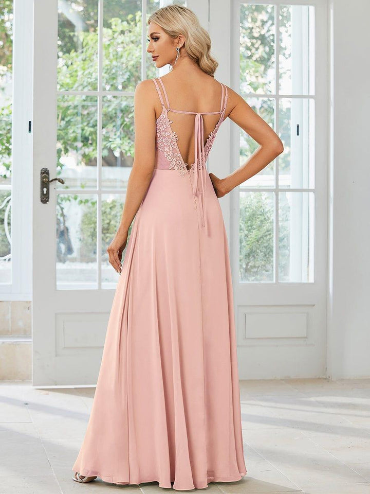 ever RUBY|Abito da damigella in mousseline e pizzo con schiena nuda e spalline sottili