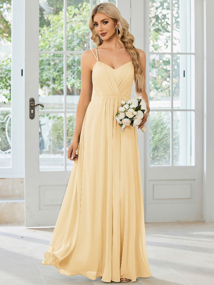 ever RUBY|Abito da damigella in mousseline e pizzo con schiena nuda e spalline sottili
