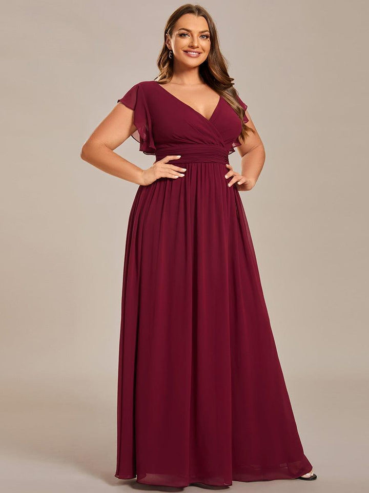 ever LILYANA|Abito da damigella in chiffon con maniche plissettate e scollatura sul retro