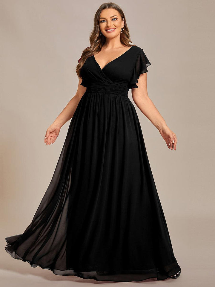 ever LILYANA|Abito da damigella in chiffon con maniche plissettate e scollatura sul retro