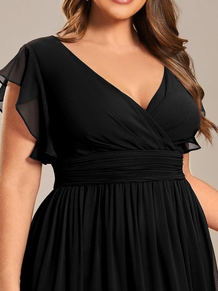 ever LILYANA|Abito da damigella in chiffon con maniche plissettate e scollatura sul retro