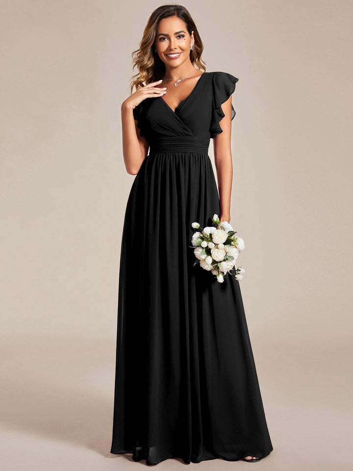 ever LILYANA|Abito da damigella in chiffon con maniche plissettate e scollatura sul retro