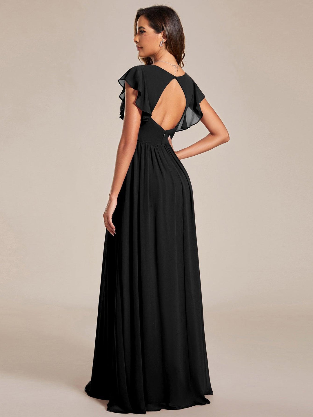 ever LILYANA|Abito da damigella in chiffon con maniche plissettate e scollatura sul retro