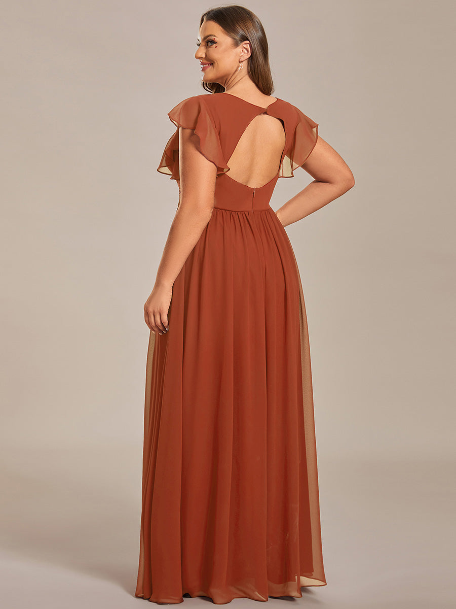 ever LILYANA|Abito da damigella in chiffon con maniche plissettate e scollatura sul retro