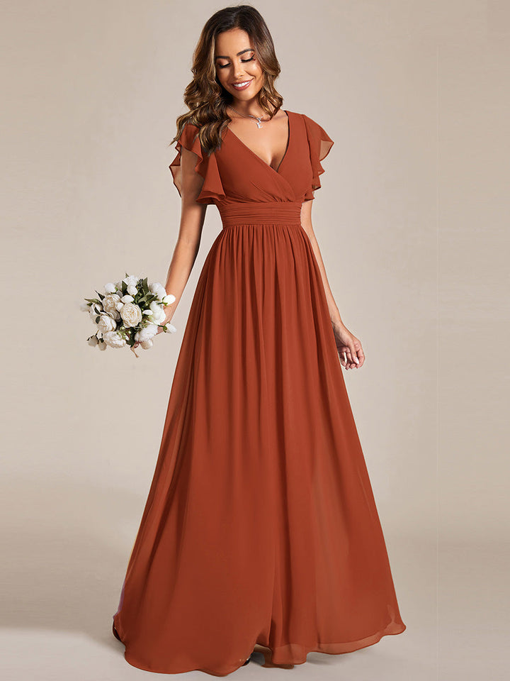 ever LILYANA|Abito da damigella in chiffon con maniche plissettate e scollatura sul retro