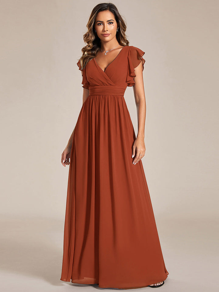 ever LILYANA|Abito da damigella in chiffon con maniche plissettate e scollatura sul retro