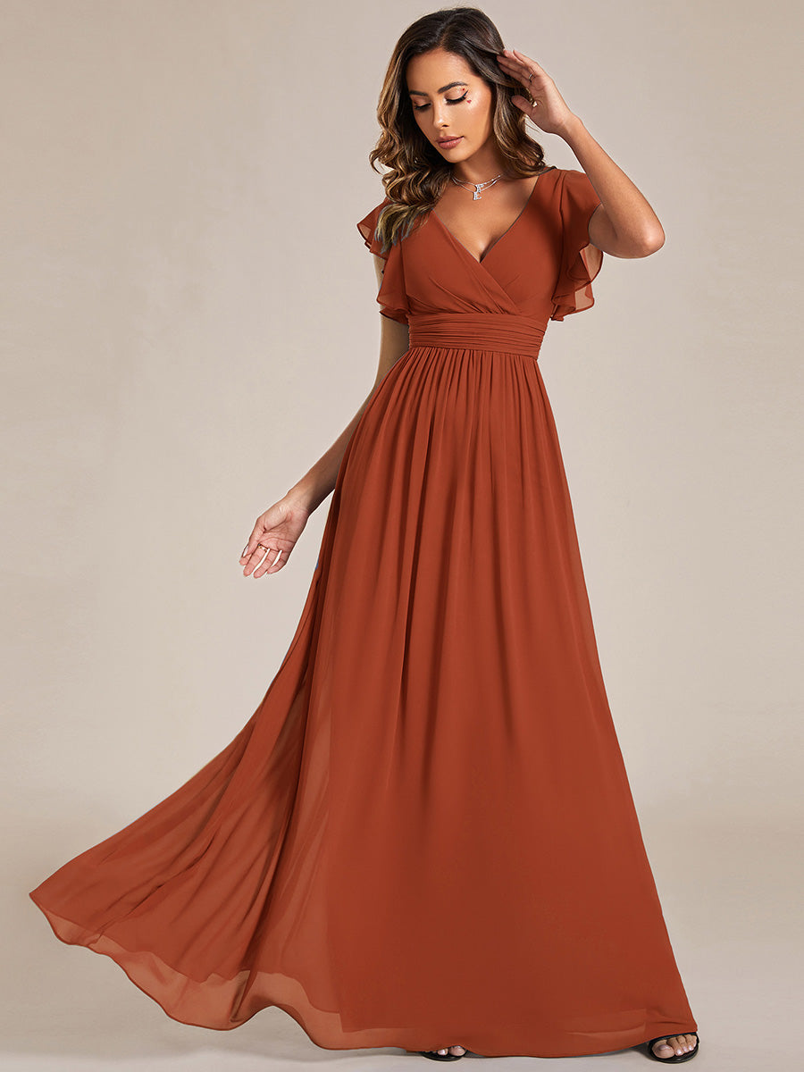 ever LILYANA|Abito da damigella in chiffon con maniche plissettate e scollatura sul retro