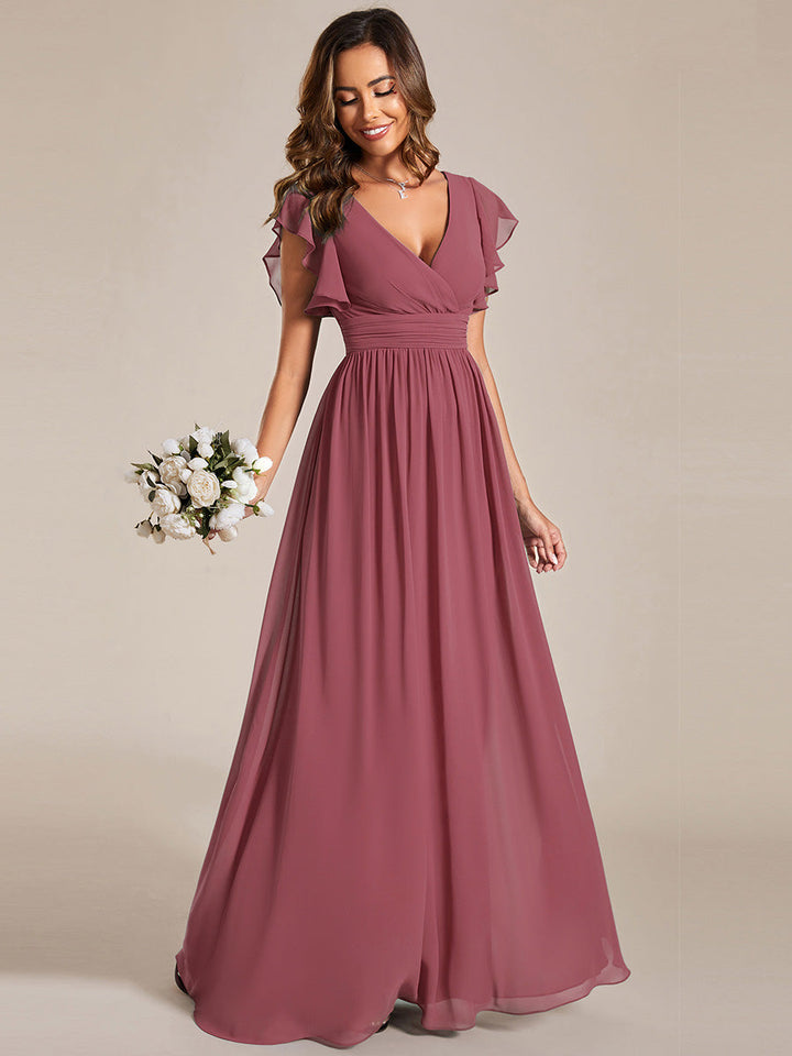 ever LILYANA|Abito da damigella in chiffon con maniche plissettate e scollatura sul retro