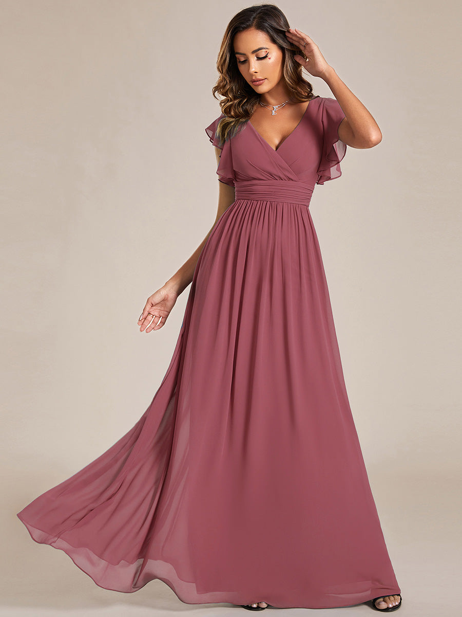 ever LILYANA|Abito da damigella in chiffon con maniche plissettate e scollatura sul retro