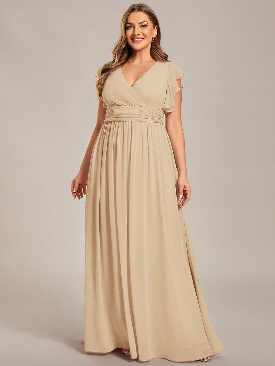 ever LILYANA|Abito da damigella in chiffon con maniche plissettate e scollatura sul retro