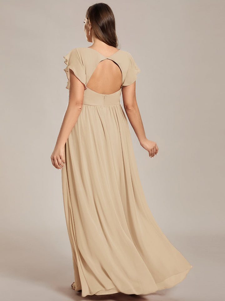 ever LILYANA|Abito da damigella in chiffon con maniche plissettate e scollatura sul retro