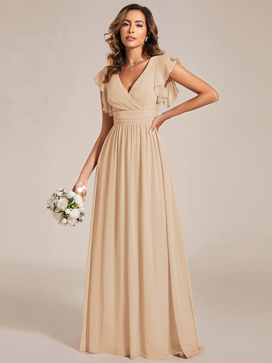 ever LILYANA|Abito da damigella in chiffon con maniche plissettate e scollatura sul retro
