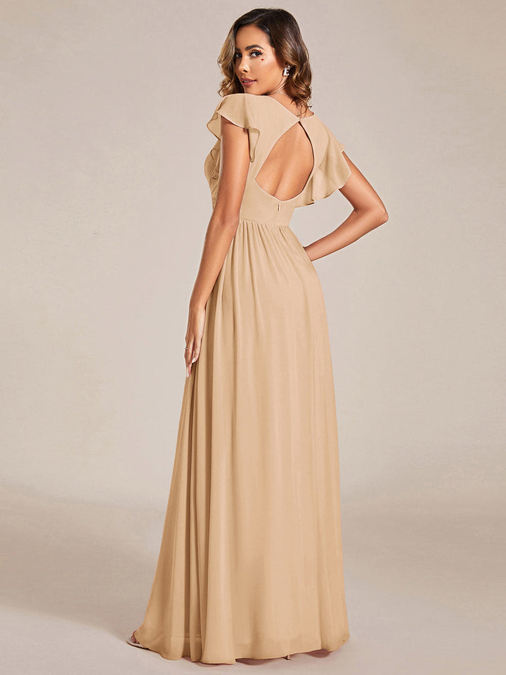 ever LILYANA|Abito da damigella in chiffon con maniche plissettate e scollatura sul retro